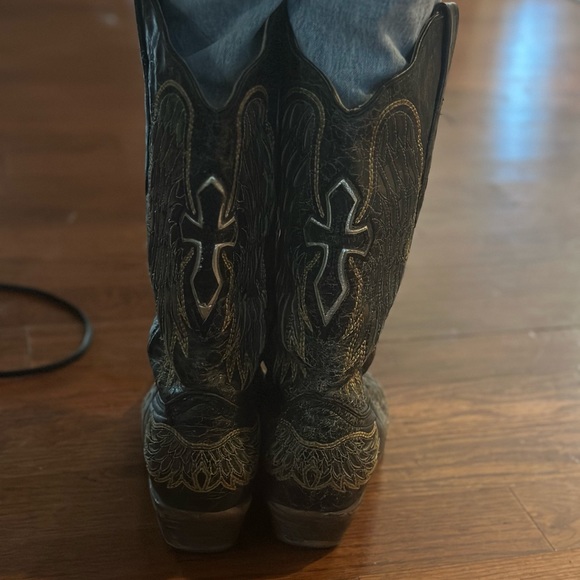 Corral black gold leather wings cross A1967 snip toe cowboy boots size 10 - Picture 4 of 4